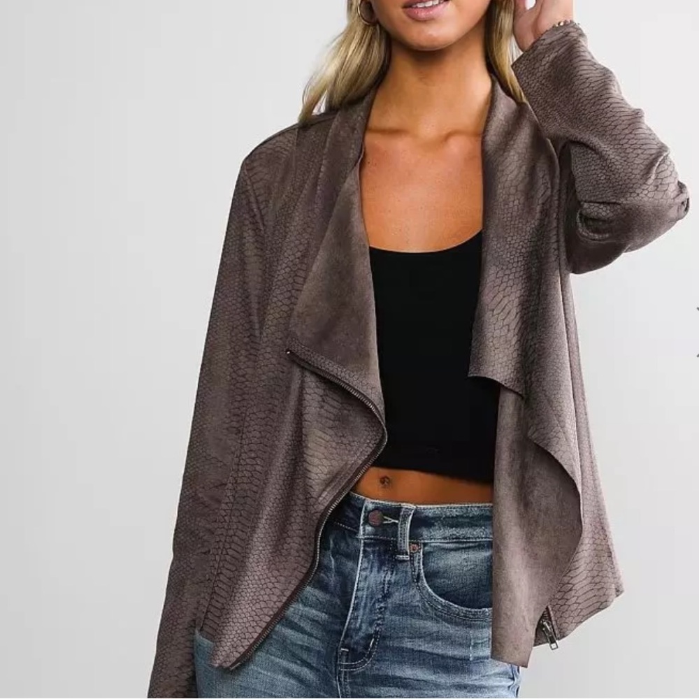 Anthropologie | NWT | Soft Snake Skin Vegan Suede Drape Side Zipper Jacket
